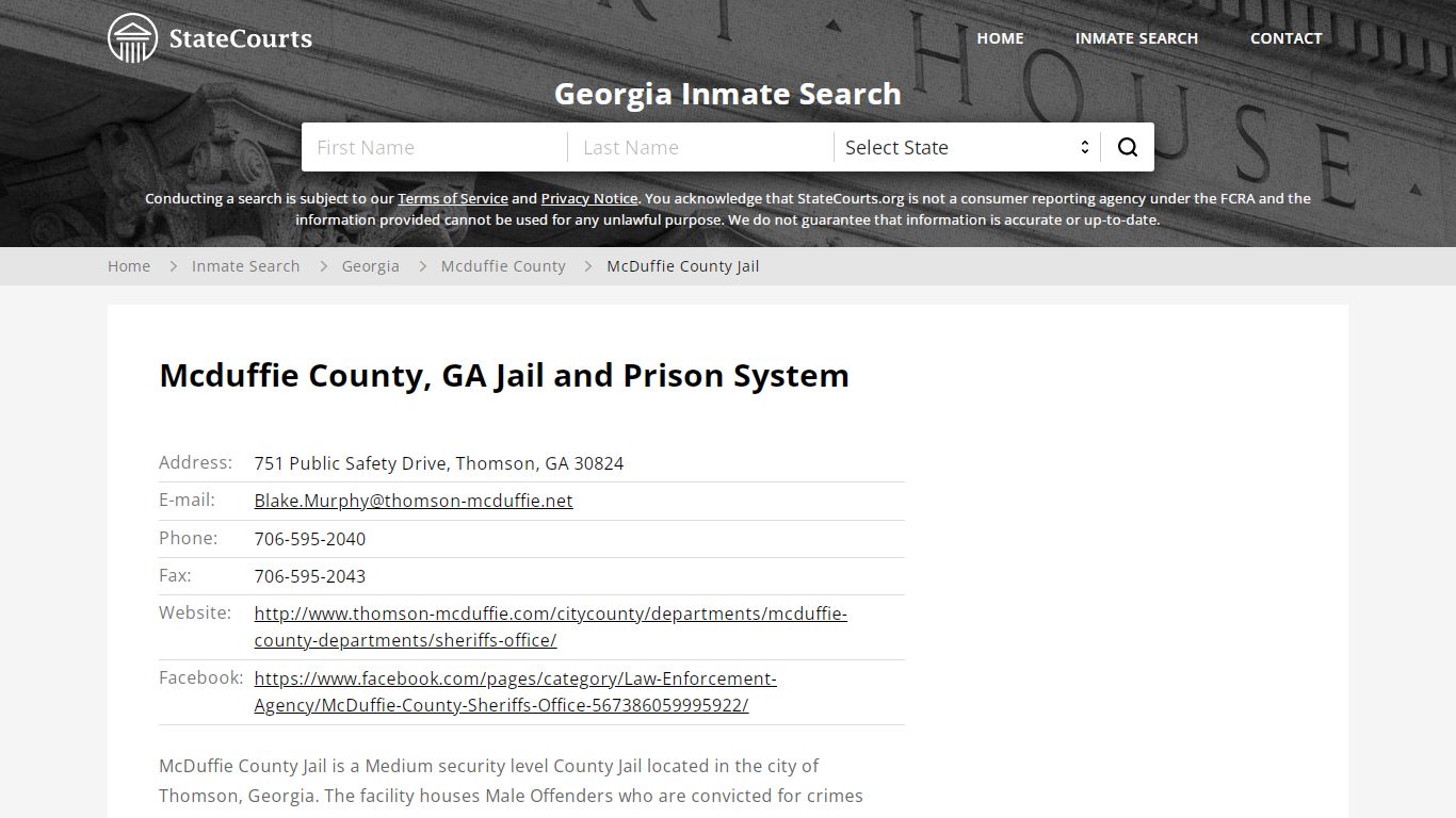 McDuffie County Jail Inmate Records Search, Georgia ...