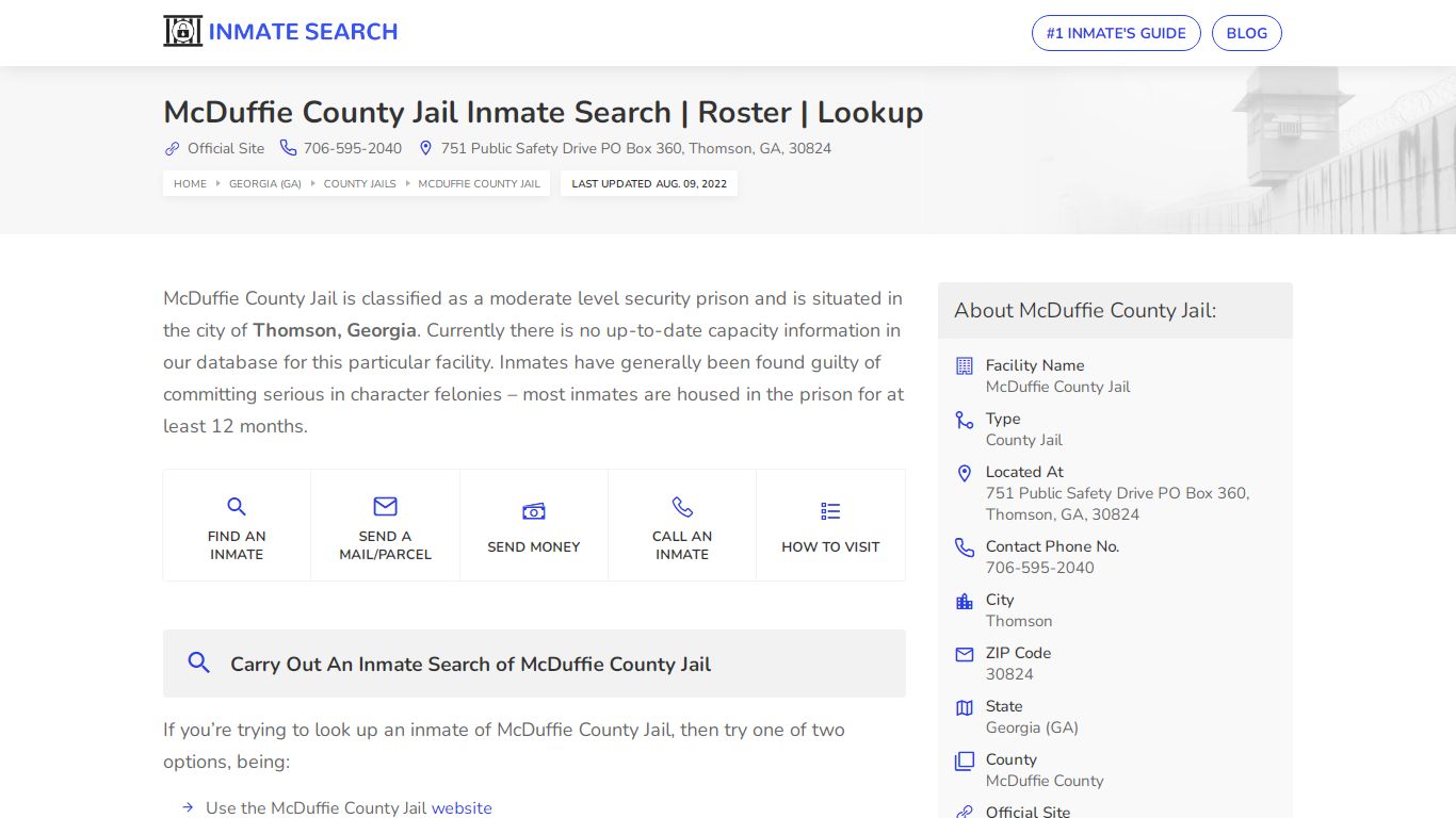 McDuffie County Jail Inmate Search | Roster | Lookup