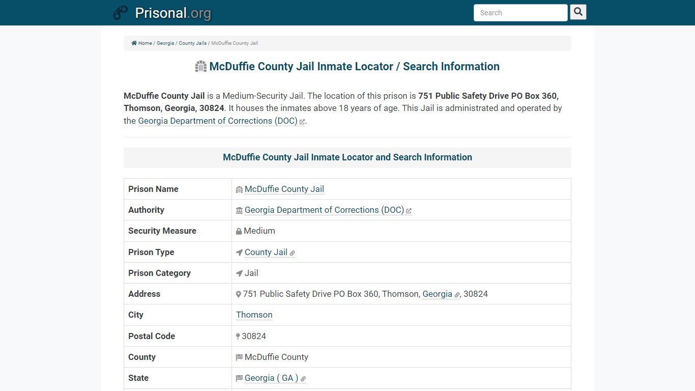 McDuffie County Jail-Inmate Locator/Search Info, Phone ...